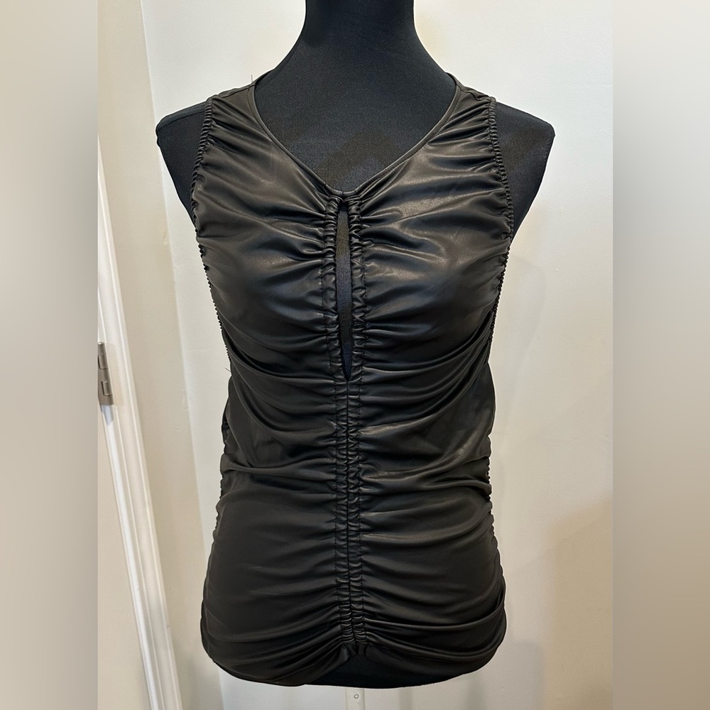 NWT Free People Ride Along Sleeveless Faux Leather Black Top SZ M
